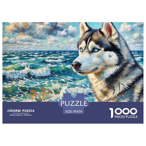 Sibirischer Husky Puzzle 1000-teilige Schwer Puzzle Spielzeug Lernspiel Impossible Haustier Hund Herausforderung Spielzeug Für Erwachsene Und Kinder in Bewährter 70x50cm/1000pcs von OWBASKPOZ