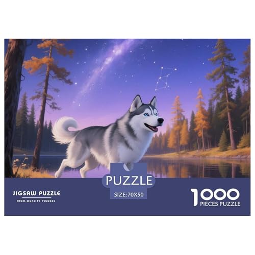Sibirischer Husky Puzzle 1000-teilige Schwer Puzzle Spielzeug Lernspiel Impossible Haustier Hund Herausforderung Spielzeug Für Erwachsene Und Kinder in Bewährter 70x50cm/1000pcs von OWBASKPOZ