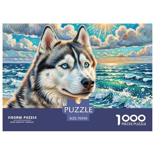 Sibirischer Husky Puzzle 1000-teilige Schwer Puzzle Spielzeug Lernspiel Impossible Haustier Hund Herausforderung Spielzeug Für Erwachsene Und Kinder in Bewährter 70x50cm/1000pcs von OWBASKPOZ