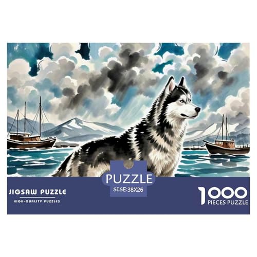 Sibirischer Husky Puzzle 1000-teilige Schwer Puzzle Spielzeug Lernspiel Impossible Haustier Hund Herausforderungsspielzeug Für Erwachsene Und Kinder Ab 12 Jahren 38x26cm/1000pcs von OWBASKPOZ
