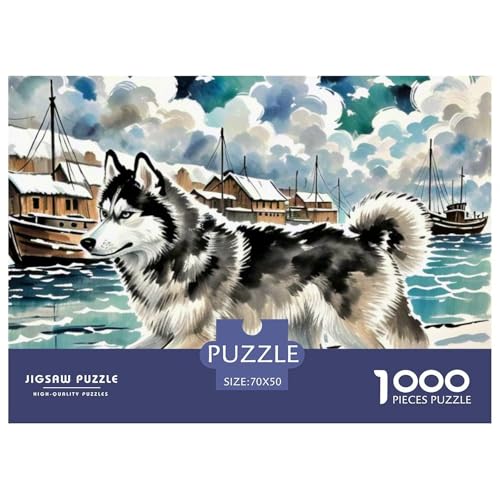 Sibirischer Husky Puzzle 1000-teilige Schwer Puzzle Spielzeug Lernspiel Impossible Haustier Hund Herausforderungsspielzeug Für Erwachsene Und Kinder Ab 12 Jahren 70x50cm/1000pcs von OWBASKPOZ