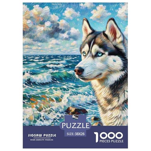 Sibirischer Husky Puzzle 1000-teilige Schwer Puzzle Spielzeug Lernspiel Impossible Haustier Hund Herausforderungsspielzeug Für Erwachsene Und Kinder Ab 14 Jahren 38x26cm/1000pcs von OWBASKPOZ