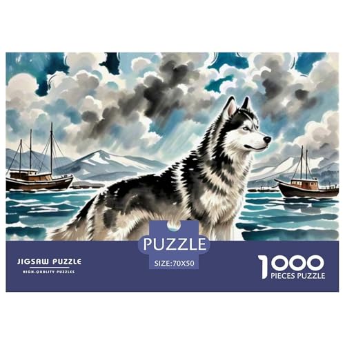 Sibirischer Husky Puzzle 1000-teilige Schwer Puzzle Spielzeug Lernspiel Impossible Haustier Hund Herausforderungsspielzeug Für Erwachsene Und Kinder Ab 14 Jahren 70x50cm/1000pcs von OWBASKPOZ