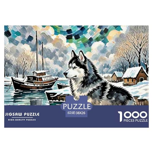 Sibirischer Husky Puzzle 1000-teilige Schwer Puzzle Spielzeug Lernspiel Impossible Haustier Hund Herausforderungsspielzeug Für Erwachsene Und Kinder in Bewährter 38x26cm/1000pcs von OWBASKPOZ