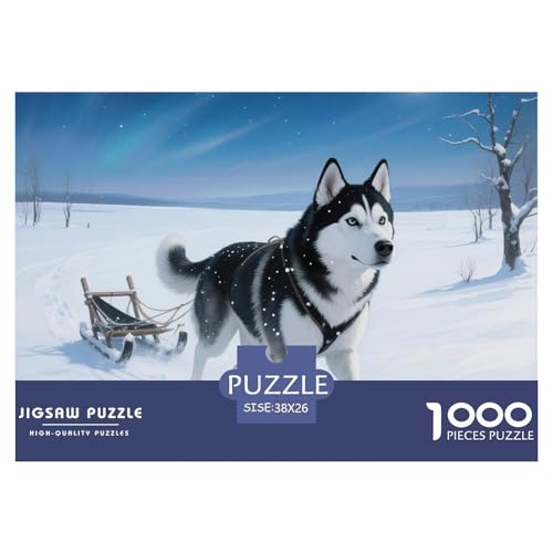 Sibirischer Husky Puzzle 1000-teilige Schwer Puzzle Spielzeug Lernspiel Impossible Haustier Hund Herausforderungsspielzeug Für Erwachsene Und Kinder in Bewährter 38x26cm/1000pcs von OWBASKPOZ
