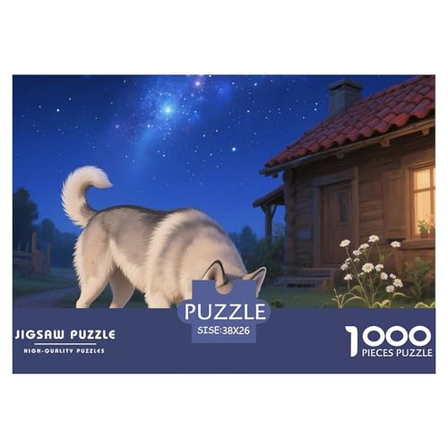 Sibirischer Husky Puzzle 1000-teilige Schwer Puzzle Spielzeug Pädagogisches Spiel Impossible Haustier Hund Herausforderung Spielzeug Für Erwachsene Und Kinder Ab 12 Jahren 38x26cm/1000pcs von OWBASKPOZ