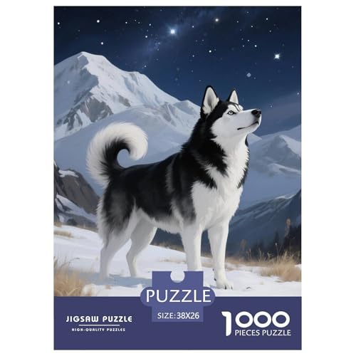 Sibirischer Husky Puzzle 1000-teilige Schwer Puzzle Spielzeug Pädagogisches Spiel Impossible Haustier Hund Herausforderung Spielzeug Für Erwachsene Und Kinder Ab 12 Jahren 38x26cm/1000pcs von OWBASKPOZ