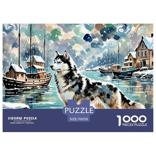 Sibirischer Husky Puzzle 1000-teilige Schwer Puzzle Spielzeug Pädagogisches Spiel Impossible Haustier Hund Herausforderung Spielzeug Für Erwachsene Und Kinder Ab 12 Jahren 70x50cm/1000pcs von OWBASKPOZ