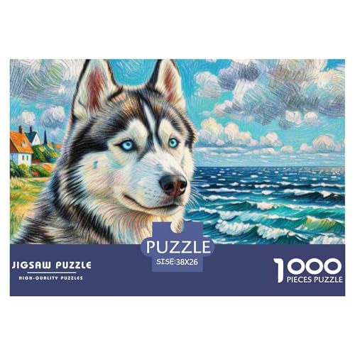 Sibirischer Husky Puzzle 1000-teilige Schwer Puzzle Spielzeug Pädagogisches Spiel Impossible Haustier Hund Herausforderung Spielzeug Für Erwachsene Und Kinder Ab 14 Jahren 38x26cm/1000pcs von OWBASKPOZ