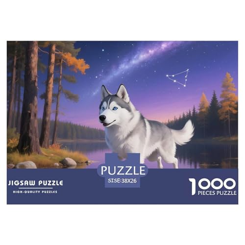Sibirischer Husky Puzzle 1000-teilige Schwer Puzzle Spielzeug Pädagogisches Spiel Impossible Haustier Hund Herausforderung Spielzeug Für Erwachsene Und Kinder in Bewährter 38x26cm/1000pcs von OWBASKPOZ
