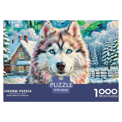Sibirischer Husky Puzzle 1000-teilige Schwer Puzzle Spielzeug Pädagogisches Spiel Impossible Haustier Hund Herausforderungsspielzeug Für Erwachsene Kinder 38x26cm/1000pcs von OWBASKPOZ