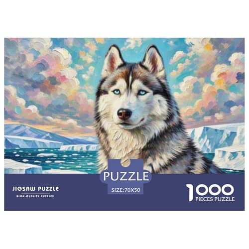 Sibirischer Husky Puzzle 1000-teilige Schwer Puzzle Spielzeug Pädagogisches Spiel Impossible Haustier Hund Herausforderungsspielzeug Für Erwachsene Und Kinder Ab 12 Jahren 70x50cm/1000pcs von OWBASKPOZ