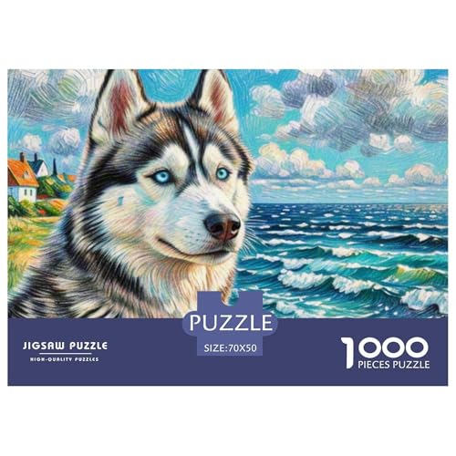 Sibirischer Husky Puzzles 1000 Teile Schwer Puzzle Spielzeug Lernspiel Impossible Haustier Hund Herausforderung Spielzeug Für Erwachsene Und Kinder Ab 12 Jahren 70x50cm/1000pcs von OWBASKPOZ