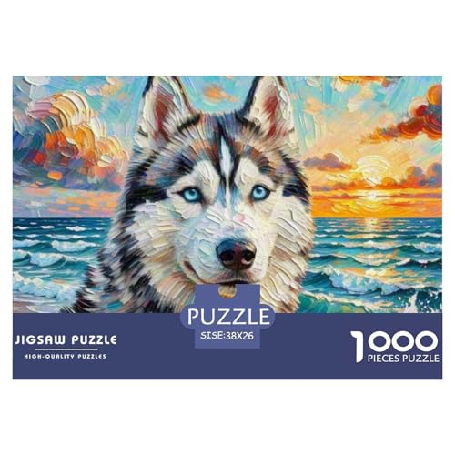 Sibirischer Husky Puzzles 1000 Teile Schwer Puzzle Spielzeug Lernspiel Impossible Haustier Hund Herausforderung Spielzeug Für Erwachsene Und Kinder Ab 14 Jahren 38x26cm/1000pcs von OWBASKPOZ