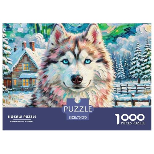 Sibirischer Husky Puzzles 1000 Teile Schwer Puzzle Spielzeug Lernspiel Impossible Haustier Hund Herausforderungsspielzeug Für Erwachsene Und Kinder Ab 14 Jahren 70x50cm/1000pcs von OWBASKPOZ