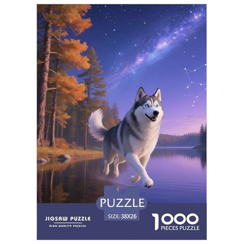 Sibirischer Husky Puzzles 1000 Teile Schwer Puzzle Spielzeug Pädagogisches Spiel Impossible Haustier Hund Herausforderung Spielzeug Für Erwachsene Kinder 38x26cm/1000pcs von OWBASKPOZ