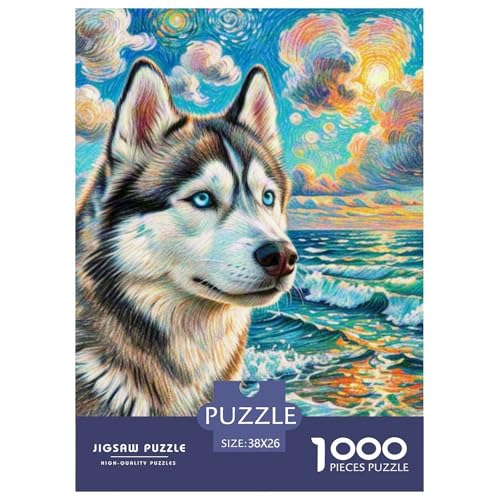 Sibirischer Husky Puzzles 1000 Teile Schwer Puzzle Spielzeug Pädagogisches Spiel Impossible Haustier Hund Herausforderung Spielzeug Für Erwachsene Kinder 38x26cm/1000pcs von OWBASKPOZ