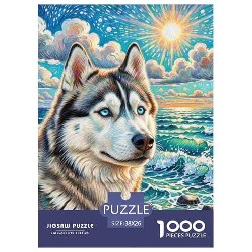 Sibirischer Husky Puzzles 1000 Teile Schwer Puzzle Spielzeug Pädagogisches Spiel Impossible Haustier Hund Herausforderung Spielzeug Für Erwachsene Kinder 38x26cm/1000pcs von OWBASKPOZ