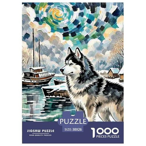 Sibirischer Husky Puzzles 1000 Teile Schwer Puzzle Spielzeug Pädagogisches Spiel Impossible Haustier Hund Herausforderung Spielzeug Für Erwachsene Und Kinder Ab 12 Jahren 38x26cm/1000pcs von OWBASKPOZ