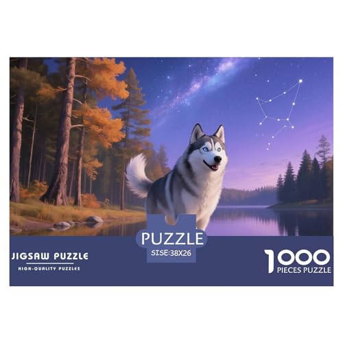 Sibirischer Husky Puzzles 1000 Teile Schwer Puzzle Spielzeug Pädagogisches Spiel Impossible Haustier Hund Herausforderungsspielzeug Für Erwachsene Und Kinder Ab 12 Jahren 38x26cm/1000pcs von OWBASKPOZ