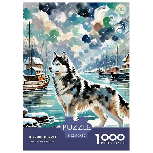 Sibirischer Husky Puzzles 1000 Teile Schwer Puzzle Spielzeug Pädagogisches Spiel Impossible Haustier Hund Herausforderungsspielzeug Für Erwachsene Und Kinder Ab 12 Jahren 70x50cm/1000pcs von OWBASKPOZ
