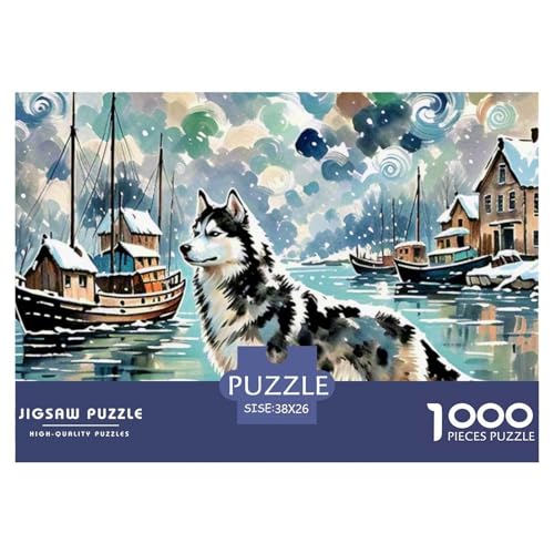 Sibirischer Husky Puzzles 1000 Teile Schwer Puzzle Spielzeug Pädagogisches Spiel Impossible Haustier Hund Herausforderungsspielzeug Für Erwachsene Und Kinder in Bewährter 38x26cm/1000pcs von OWBASKPOZ