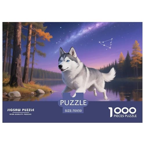 Sibirischer Husky Puzzles 1000 Teile Schwer Puzzle Spielzeug Pädagogisches Spiel Impossible Haustier Hund Herausforderungsspielzeug Für Erwachsene Und Kinder in Bewährter 70x50cm/1000pcs von OWBASKPOZ