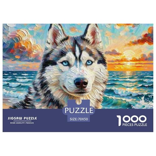 Sibirischer Husky Puzzles 1000-teilige Schwer Puzzle Spielzeug Lernspiel Impossible Haustier Hund Herausforderungsspielzeug Für Erwachsene Und Kinder in Bewährter 70x50cm/1000pcs von OWBASKPOZ