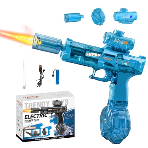 Elektrische Wasserpistole mit LED-Leuchtfeuer | 320ml Wassertank & 8m Reichweite | ABS-Sicherheitsmaterial | Für Kinder & Erwachsene | Sommer-Spielzeug für Strand/Pool/Garten (Blau) von OWJHE