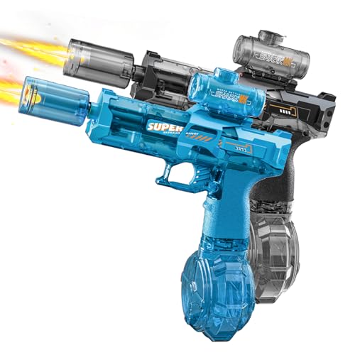 Elektrische Wasserpistole mit LED-Leuchtfeuer | 320ml Wassertank & 8m Reichweite | ABS-Sicherheitsmaterial | Für Kinder & Erwachsene | Sommer-Spielzeug für Strand/Pool/Garten (Blau+Grau) von OWJHE