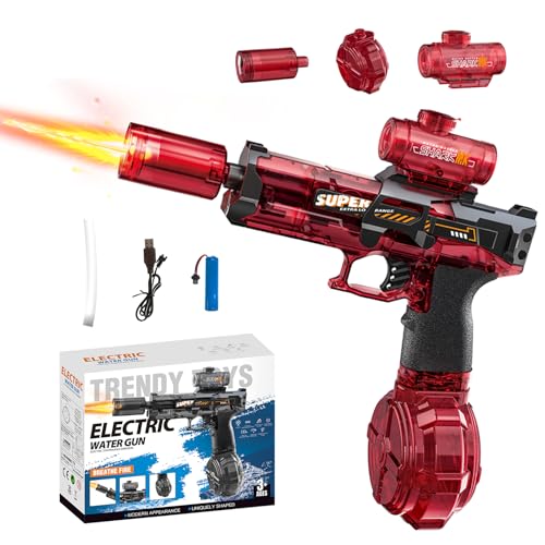 Elektrische Wasserpistole mit LED-Leuchtfeuer | 320ml Wassertank & 8m Reichweite | ABS-Sicherheitsmaterial | Für Kinder & Erwachsene | Sommer-Spielzeug für Strand/Pool/Garten (Rot) von OWJHE