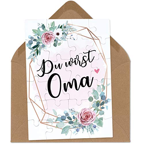 OWLBOOK Du wirst Oma rosa Blumenkranz Puzzle mit Brief-Umschlag Geschenke Geschenkideen für die Familie zur Geburt & Schwangerschaft verkünden von OWLBOOK