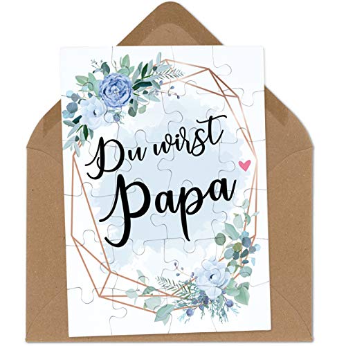 OWLBOOK Du wirst Papa Blauer Blumenkranz Puzzle mit Brief-Umschlag Geschenke Geschenkideen für die Familie zur Geburt & Schwangerschaft verkünden von OWLBOOK