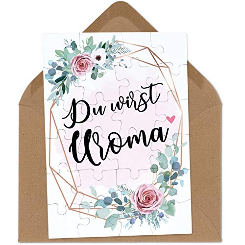 OWLBOOK Du wirst Uroma rosa Blumenkranz Puzzle mit Brief-Umschlag Geschenke Geschenkideen für die Familie zur Geburt & Schwangerschaft verkünden von OWLBOOK