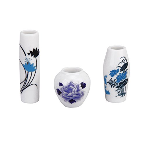 OWLEEN Miniatur-Blumenvasen aus Kunststoff, blau bemalt, 3 Stück von OWLEEN