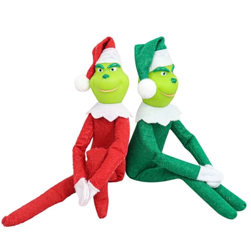 Christmas Green Monster Doll,Elf Plush Toys,Grinch Kuscheltier,Christmas Grinch Plüschtier,Elf on The Shelf Doll Children's Cartoon Plush Toy Boys and Girls, Christmas Decorations Red (Rot+Grün) von OWOAOOwl