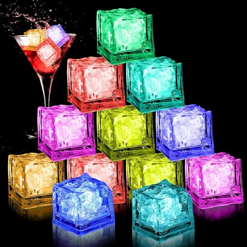 LED Eiswürfel für Getränke,leuchtende Eiswürfel, LED-Eiswürfel-Lichter,Led Ice Cubes Bad,Bunt leuchtende LED Eiswürfel,Baby Badespielzeug,LED Glühen Licht Leuchten Eiswürfel Wiederverwendbar (12Pcs) von OWOAOOwl