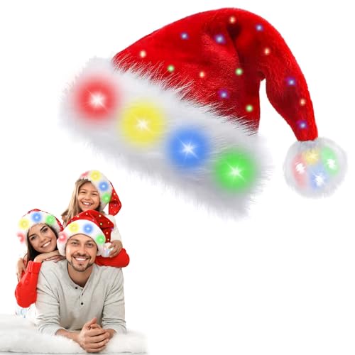 OWOAOOwl Weihnachtsmütze, Farbe LED Lichter Weihnachtsmütze, Nikolausmütze mit leuchtendem, Erwachsene Weihnachtsmütze Rot, Plüsch Weihnachtsmützen für Neujahr Festliche Weihnachtsfeier (1 Stück) OWOAOOwl Weihnachtsmütze, Farbe LED Lichter Weihnachtsmütze, Nikolausmütze mit leuchtendem, Erwachsene Weihnachtsmütze Rot, Plüsch Weihnachtsmützen für Neujahr Festliche Weihnachtsfeier (1 Stück) von OWOAOOwl