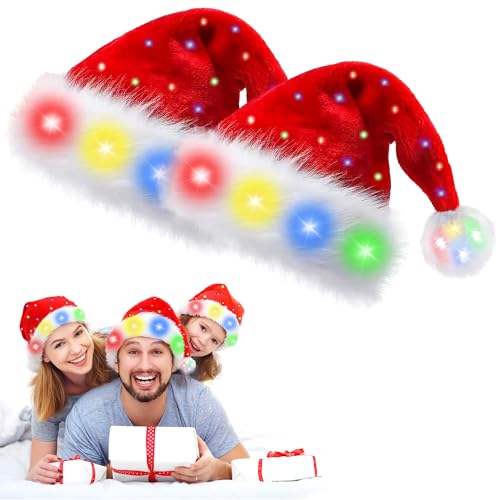 OWOAOOwl Weihnachtsmütze, Farbe LED Lichter Weihnachtsmütze, Nikolausmütze mit leuchtendem, Erwachsene Weihnachtsmütze Rot, Plüsch Weihnachtsmützen für Neujahr Festliche Weihnachtsfeier (2 Stück) OWOAOOwl Weihnachtsmütze, Farbe LED Lichter Weihnachtsmütze, Nikolausmütze mit leuchtendem, Erwachsene Weihnachtsmütze Rot, Plüsch Weihnachtsmützen für Neujahr Festliche Weihnachtsfeier (2 Stück) von OWOAOOwl