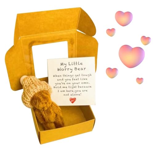 OWSEN Sorgenbär-Umarmung in einer Box, handgefertigter Mini-Plüschbär in einer Box, 1 Set Mini-Sorgenbären mit inspirierender Karte, Beileidsgeschenk für Weihnachten und Valentinstag von OWSEN