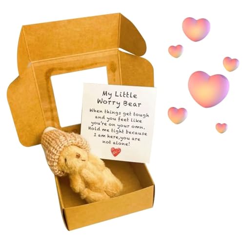 OWSEN Sorgenbär-Umarmung in einer Box, handgefertigter Mini-Plüschbär in einer Box, 1 Set Mini-Sorgenbären mit inspirierender Karte, Beileidsgeschenk für Weihnachten und Valentinstag von OWSEN