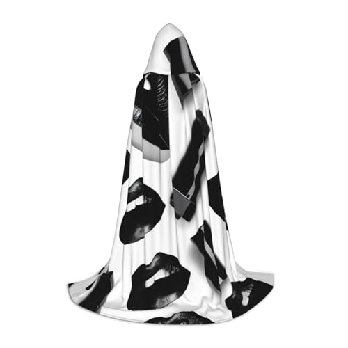 OXKGHHO Cooler schwarzer Lippenstift-Lippen-Druck, langer Umhang mit Kapuze, Vampir- und Halloween-Kostüme, perfekt für Rollenspiele und Partys von OXKGHHO