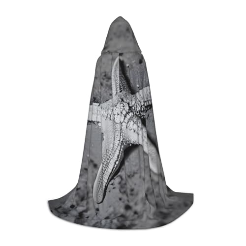 OXKGHHO Langer Sommer-Umhang mit Seestern-Muschel-Druck, mit Kapuze, Vampir- und Halloween-Kostüme, perfekt für Rollenspiele und Partys von OXKGHHO