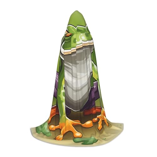 OXKGHHO Langer Umhang mit Cartoon-Frosch-Druck, mit Kapuze, Vampir- und Halloween-Kostüme, perfekt für Rollenspiele und Partys von OXKGHHO