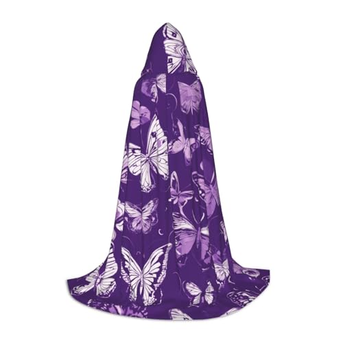 OXKGHHO Langer Umhang mit Kapuze, Schmetterlings- und Blumenmuster, Violett von OXKGHHO