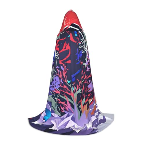 OXKGHHO Langer Umhang mit Kapuze, violetter Schmetterlings-Druck, Vampir- und Halloween-Kostüme, perfekt für Rollenspiele und Partys von OXKGHHO