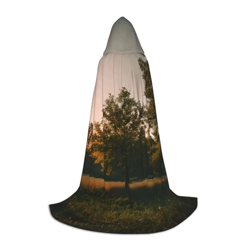 OXKGHHO Langer Umhang mit Landschaftsbäumen und Kapuze, Vampir- und Halloween-Kostüme, perfekt für Rollenspiele und Partys von OXKGHHO