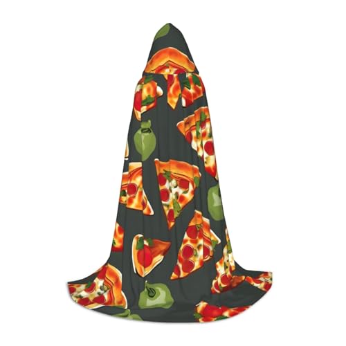 OXKGHHO Langer Umhang mit Pizza-Muster, mit Kapuze, Vampir- und Halloween-Kostüme, perfekt für Rollenspiele und Partys von OXKGHHO