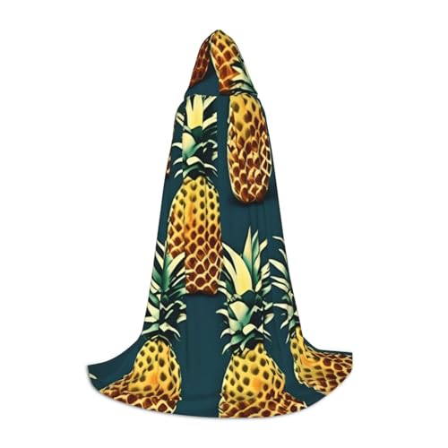 OXKGHHO Langer Umhang mit Retro-Ananas-Druck, mit Kapuze, Vampir- und Halloween-Kostüme, perfekt für Rollenspiele und Partys von OXKGHHO