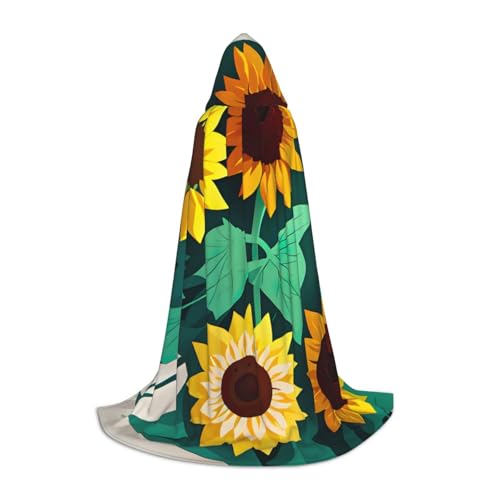OXKGHHO Langer Umhang mit Sonnenblumen-Bienen-Druck, mit Kapuze, Vampir- und Halloween-Kostüme, perfekt für Rollenspiele und Partys, Schwarz, Large von OXKGHHO